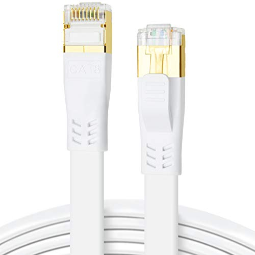 DDMALL CAT8 Kabel 25m, Hochgeschwindigkeit 40Gbps 2000MHz SSTP CAT8 Flaches Patchkabel, Gigabit Internet LAN Netzwerkkabel mit Vergoldetem RJ45 Stecker für Gaming, Modem, Router, PC (25 Meter/Weiß)