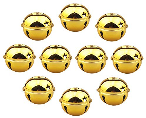 HUASUN 10 Pezzi 5cm Campanellini Natalizi Colore Campanelli Grandi Sonagli per Decorazione di Natale, Matrimonio, Compleanno, Decorazioni per Feste Decorativi (Oro)