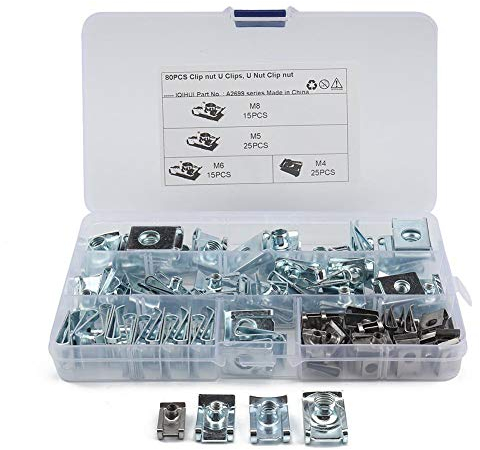 Auto Befestigung Clip, Asudaro M4 M5 M6 M8 Typ B Befestigungsclip, 80 Stück U Befestigungsmuttern Selbstschneidende Clip Käfigmutter Set B-Clip-Sortimentskit für Auto- / Motorradverkleidungen,Silber-