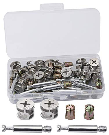20 Sets 3-in-1 Furniture Connection Kits, Rod Bolts Pre-Inserted Nuts and Eccentric Cams, for Splicing Assembly Table Cabinets Furniture Locking Connecting, Silver, Zinc Alloy Iron