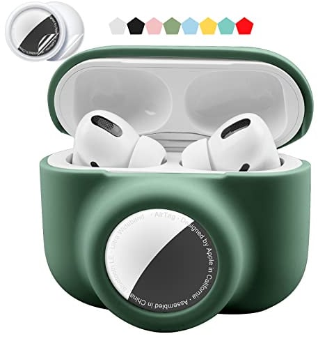2 in 1 Schutzhülle kompatibel mit Airpods Pro und Airtag Case Combo Set, Silikon GPS Tracker Cover Halter, weich, stoßfest, Kratzfest, Anti-Verlust (Schwarz-Grün)