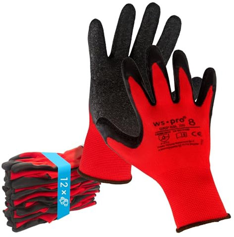 Trevendo Gants de travail - gants de montage robustes avec revêtement en latex, rouge - taille 6, 24 paires