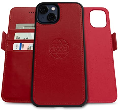 Dreem Fibonacci kompatibel mit iPhone 13 Mini Brieftaschen-Etui / 2-in-1 stoßfestes Etui und abnehmbares Folio aus veganem Leder, MagSafe-kompatibel, RFID-Schutz [Rot]