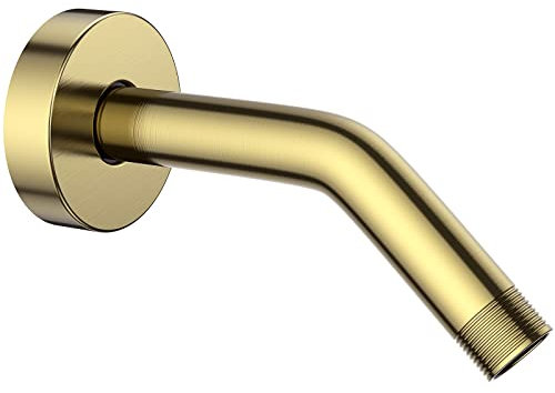 YASFEL 6 Inch Shower Arm Shower Extension Arm Pipe with Flange and Teflon Tape for Shower Head & Handheld Shower Head(SUS 304, Brushed Gold,NPT)