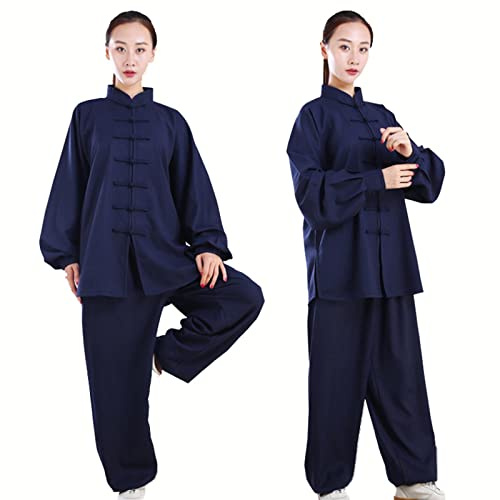 Tenue de Tai Chi à Manches Longues Kung-fu Costume Femme Homme Vêtements D’Arts Martiaux Coton et Lin Kung Fu et Wing Chun Vêtements,Blue-S