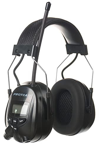PROTEAR Casque de protection auditive Bluetooth avec radio FM AM, 25 dB NRR rechargeable, idéal pour la tonte de gazon, la construction, la tronçonneuse, l'aménagement paysager (noir)