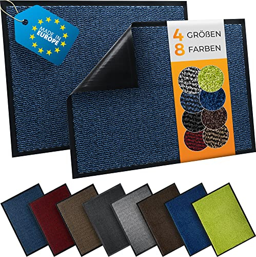 TIMELEOS Fußmatte Schmutzfangmatte mit äußerst starker Schmutz und Feuchtigkeitsaufnahme Eingangstürmatte wasserdicht waschbar strapazierfähiger Schmutzfänger Fußabstreifer (Blau, 60 x 90 cm)