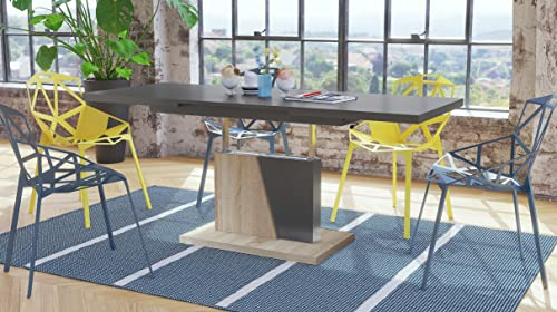 Grand Noir Couchtisch ausziehbar höhenverstellbar 120/180cm in Anthrazit matt / Sonoma Eiche modern vielseitig Wohnzimmertisch Esstisch Beistelltisch Sofatisch platzsparend hochwertig Wohnzimmer