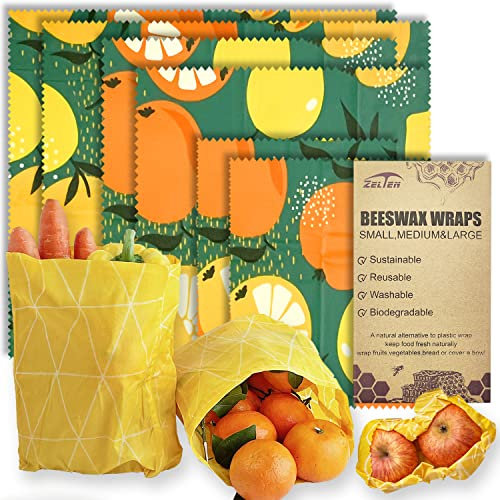 Involucri riutilizzabili in cera d'api per alimenti - (6 confezioni, 3 misure S, M, L) Senza plastica e silicone, involucro ecologico, carta cerata per alimenti,Orange