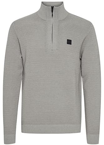 !Solid SDValencia Herren Strickpullover Troyer Feinstrick Pullover mit Stehkragen und Reißverschluss, Größe:XL, Farbe:Light Grey Melange (1541011)