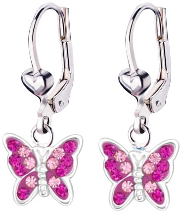 FIVE-D Ohrringe Schmetterling 925 Sterling Silber Kinder Damen Mädchen Ohrhänger (Pink-Rosa)