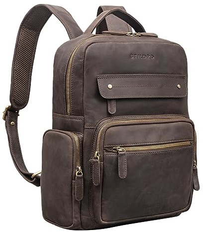 STILORD 'Edison' Zaino Università Porta Pc Pelle Grande per Notebook fino a 13,5' Zaino Vintage in Vera Pelle, Colore:marrone scuro