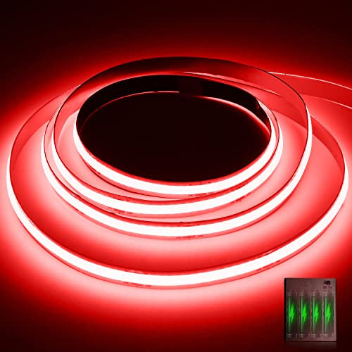 Smacen Battery Powered COB Led Strip Lights, 4.92Ft Battery Operated Red LED Strip Lights, High Brightness Flexible LED Tape Lights for Room, Cabinet, Bedroom, Kitchen, Party, Home DIY Indoor Deco