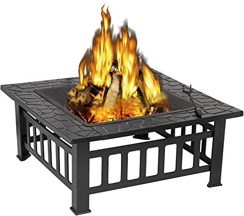 Samnuerly 32 Feuerstelle im Freien, quadratische Feuerstelle aus Metall, Feuerstelle, BBQ-Grill, quadratischer Herd, Feuerschale, Terrassenheizung, quadratischer Garten-Terrassenheizer mit wasserdic