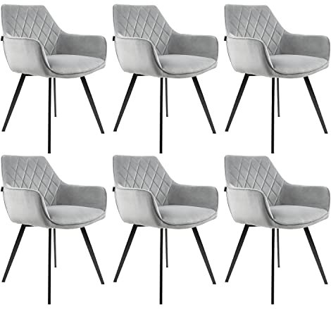 Kick Collection 6er Set Esszimmerstühl Karl Velvet - Samt - Grau - Modern und Hochwertig - Samtstoff und Metall - Erhältlich in vielen Farben