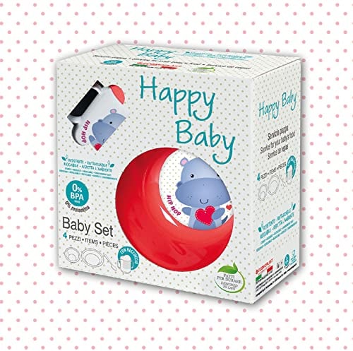 Set Pappa 4 Pezzi - Ippopotamina Hip Hop - colore rosa corallo. 0% BPA. 100% Made in Italy