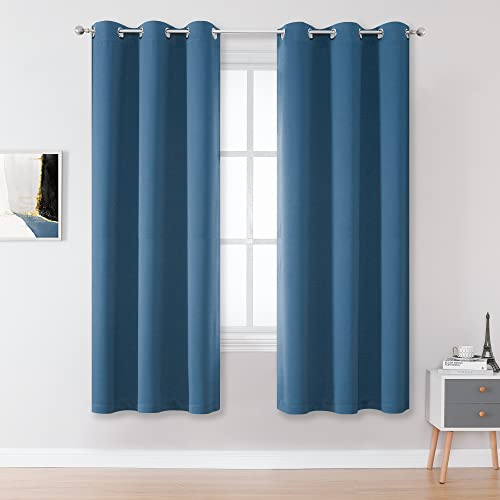 DUALIFE Mitternachtsblaue Vorhänge, 160 cm lang, für Jungen, Kinderzimmer, 2 Paneele, Ösen, Boho-Vorhänge für Schlafzimmer, dunkles Jeansblau, 107 x 160 cm
