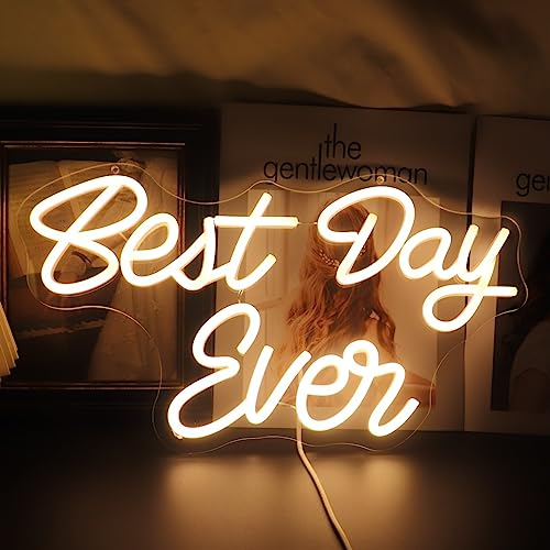 Led Best Day Ever Neon Sign USB Powered with Dimmer Switch Neon Lights for Room Home Art Wall Decor Wedding Engagement Gift
