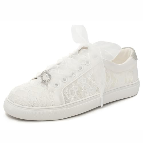 Elivandon 16053 Zapatos de Boda Zapatos Deportivos Nupciales Zapatos de Tenis Nupciales Zapatos Deportivos de Encaje Floral Zapatos Deportivos