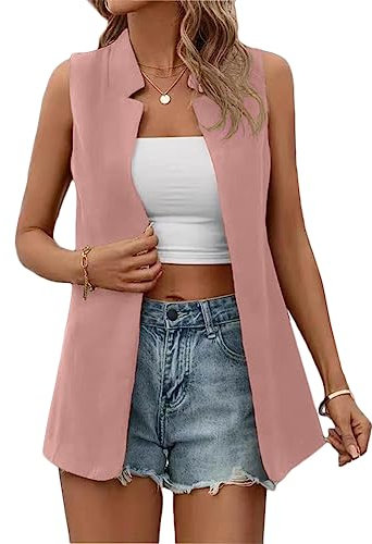 shownicer Femmes Blazer sans Manches Un Bouton Décontracté Cardigan Gilet Sexy Mode Col en V OL Costume Veste Manteau Cardigan Blouson Jacket A Rose M