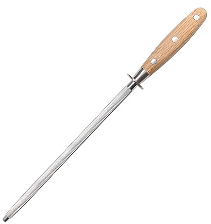 Knife Sharpener Rod 38cm for Kitchen Knife Daily Sharpeners Maintenance, 10 Inch Carbon Steel Professional Knife Sharpening Rod Honing Steel with White Oak Wood Handle