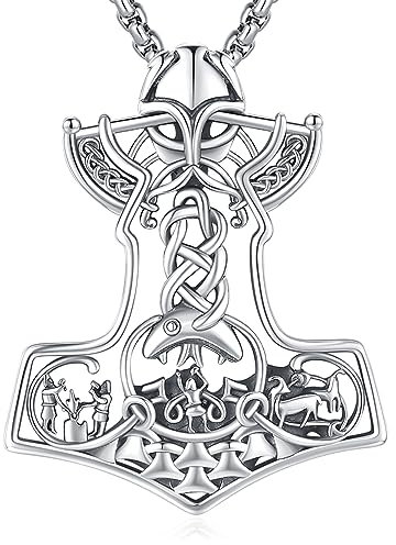 Eusense Gioielli Vichinghi Collana con Martello di Thor in Argento 925 Amuleto Norreno Ciondolo Mitologico Gioielli di Protezione Regalo per Uomini Donne