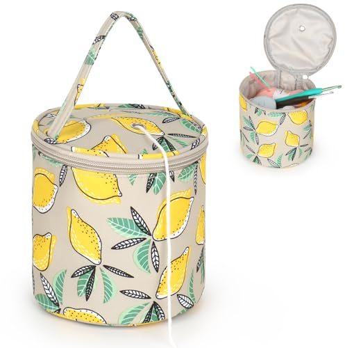 Aeelike Klein Stricktasche Handarbeitstasche für Stricken, Mini Aufbewahrungstasche für Wolle, Häkelzubehör, Häkelnadel, Kurze Stricknadeln Aufbewahrung, 15×14cm Langlebig Garntasche Wolltasche, Gelb