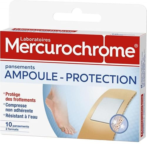 MERCUROCHROME - Pansements Ampoules 2 Tailles - Protection adhésive pour pieds sensibles - Solution de podologie - 10 Pièces - Lot De 3