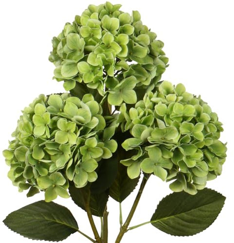 3PCS Hydrangea Artificial Flowers Decorative Green Fake Flowers with 63cm Long Stem Real Touch Silk Hydrangea for Home Hotel Office Wedding Bridal Decorations Floral Arrangements