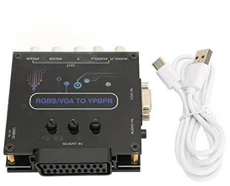 Estink RGBS VGA SCART to YPBPR Converter, Game Screen Color Brightness Adjustable RGBS VGA SCART to YPBPR Component Converter for SFC for for N64 for for for MD