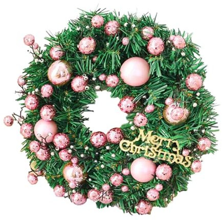 Amagogo Künstlicher Weihnachtskranz, Weihnachtsdekoration, Weihnachtsdekoration, Hängekranz für die Haustür, für Innen, Veranda, Terrasse, Party, Rosa