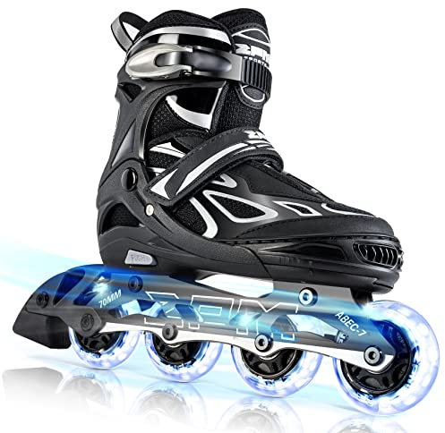 2PM SPORTS Verstellbar Inliner für Kinder Mädchen Jungen, Inline Skates Rollschuhe für Damen Herren Größe 30-33 34-37 38-41 42-44 (Grey L)