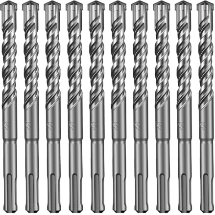 SALI 10PCS SDS Plus Rotary Hammer Drill Bit Concrete Drill Bit Kit Double Thread 4-Cutter Tungsten Carbide Tip Fully Hardened Tool for Concrete, Brick,Cement Walls,Stone 14mm x 160mm Cross Drill Bits