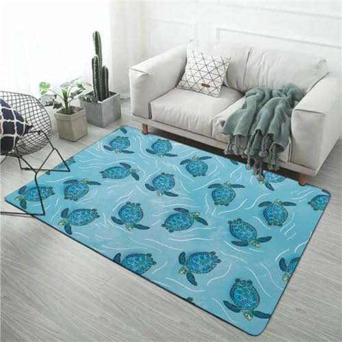 LOMDEM 3D Unterwasserwelt Kinder Teppich Blau Schildkröte Hai Koralle Tropische Fische Gruppen Teppich für Wohnzimmer Schlafzimmer Badezimmer Teppich Fußmatte Teppiche Läufer (Farbe 2,140x180 cm)
