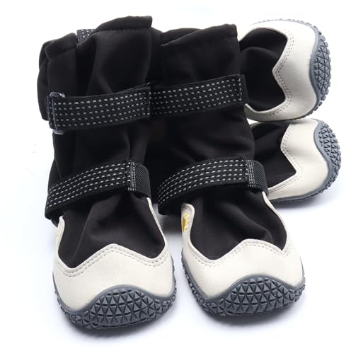 Hundeschuhe Pfotenschutz, 4 Stück Wasserdicht Hundeschuhe mit Rutschfester Sohle und Verstellbarem Reflektierendem Klettverschluss, Hundeschuhe für Mittlere Große Hunde (Schwarz, XL)