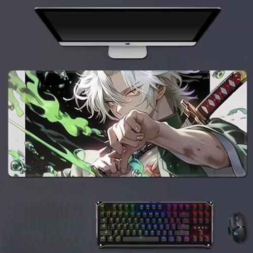 GeRRiT Demon Slayer Tapis de souris imperméable professionnel XXL pour PC - Accessoire clavier et souris, base en caoutchouc antidérapante étendue (Shinazugawa Sanemi, 800 x 300 x 3 mm)