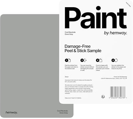 Hemway - Peel & Stick Sample for Our Premium Chalk Paint - Dove Grey | A5 Damage-Free, Accurate Colour Swatch | Easily Test Our Chalky Matt Shabby Chic Finishes for Interior Furniture & Walls