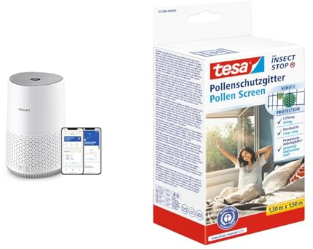 Philips Luftreiniger 600-Serie, energieeffizient mit Smart Sensor & tesa Pollenschutzgitter - zuschneidbarer, transparenter Pollenschutz für Allergiker