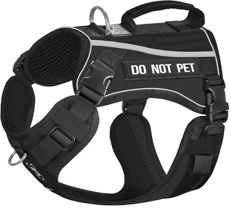 OneTigris Hundegeschirr, Boots Mesh Atmungsaktiv Geschirr Schnelltrocknend Brustgeschirr mit Reflektierendes, 2 D-Ringen, komfortablem Griff Sicherheitsgeschirr für Große/Mittlere Hunde - Schwarz XL
