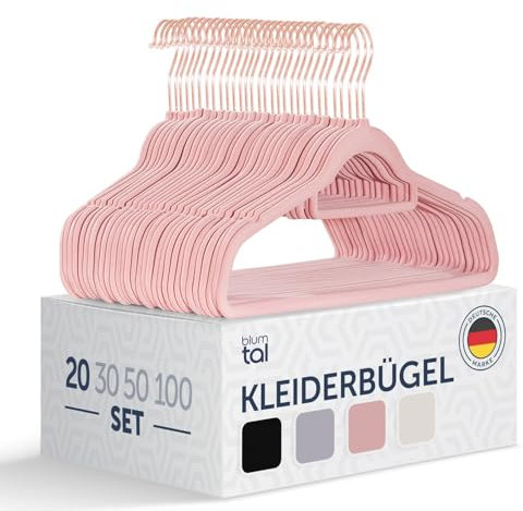 Blumtal Kleiderbügel 20 Stück - Kleiderbügel Samt 360° drehbar und belastbar - Kleiderbügel platzsparend und rutschfest - Kleiderbügel Rosa mit Samtbezug - Samtbügel - Kleiderbügel Samt Rosa - Hangers