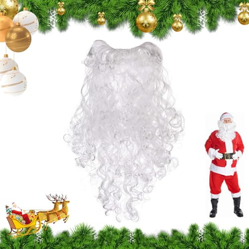 KARELLS Barbe de Père Noël,Barbe Réaliste,Barbe Père Noël,Barbe Pere Noel Adulte,Noël Barbe Accessoires de Costume,pour se déguiser en Père Noël,Santa Barbe pour Le Cosplay Fête de Noël,Blanc