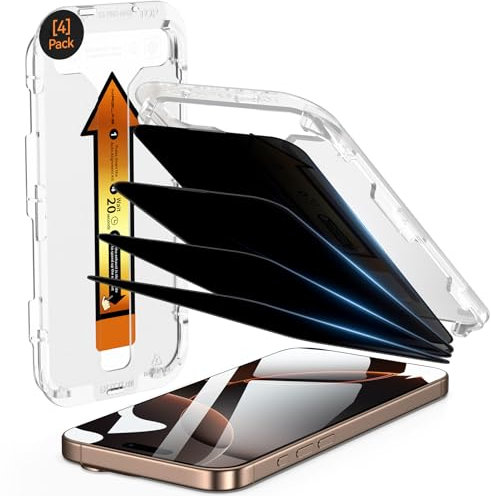 MRGLAS für iPhone 16 Pro Max für Panzerglas Sichtschutz - 4 Stück [Full Screen Displayschutz] [Anti-Spy Gehärtete Glas Schutzfolie] [Automatisches Kalibrierungs-Kit] Null Blase für 16 ProMax 6.9 Zoll