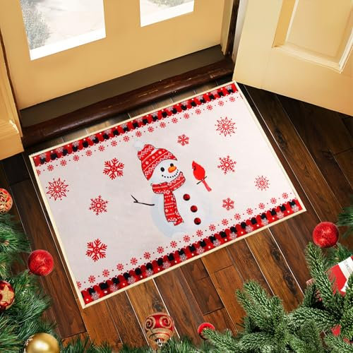 Shyllin Fußmatte Weihnachten, Schneemann Weihnachten Fußmatte, Schmutzfangmatte Waschbar für Innen und Außen, rutschfest Weihnachts Fußmattes für Flur, Wohnzimmer, Badezimmer, 40 x 60 cm