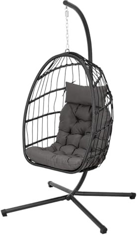 Warmiehomy Egg Chair Hanging Chair with Stand Garden Foldable Swing Chair with Cushion Rattan Hanging Egg Chairs for Indoor Outdoor Hammock Chair With Frame for Patio, Balcony