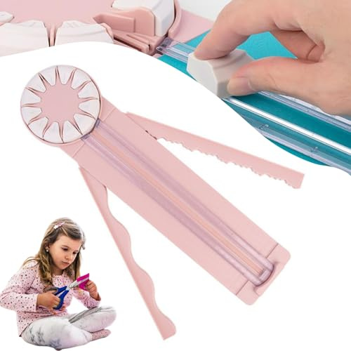 Papierschneider, 12 in 1 Papierschneider, Paper Craft Edge Cutter, Bastelpapierschneider, Papierschneider Mit Falzfunktion, Manual 12-in-1 Cardboard Trimmer, Papierschneidegerät Tragbare (Rosa)
