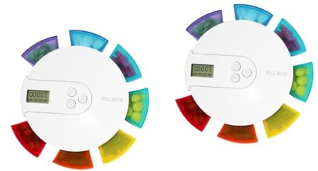 FRCOLOR 2pcs Weekly Organizer Compartments Alarm Reminder for Tablets Portable Boxes Alarm Settings for Morning Lunch Dinner Bedtime