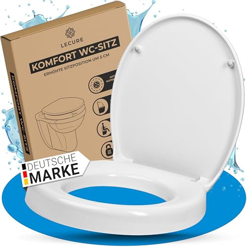 LECURE® Toilettensitzerhöhung [5cm] - komfortable WC Sitzerhöhung für Senioren und Erwachsene mit Mobilitäts-Einschränkungen [bis 200kg] - passend für alle gängigen ovalen Toiletten