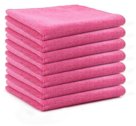 Lot de 10 chiffons de nettoyage en microfibre - 30 x 30 cm - Rose - Tout usage - Doux - Absorbants - Non pelucheux - Lavables - Pour la maison et la voiture