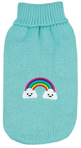 Record - Magic Land Hundepullover, Rückenlänge 50 cm. Pullover mit Rollkragen, Regenbogenstickerei, Loch für Leine und Schlaufen an der Rückseite | Hellblau, XL