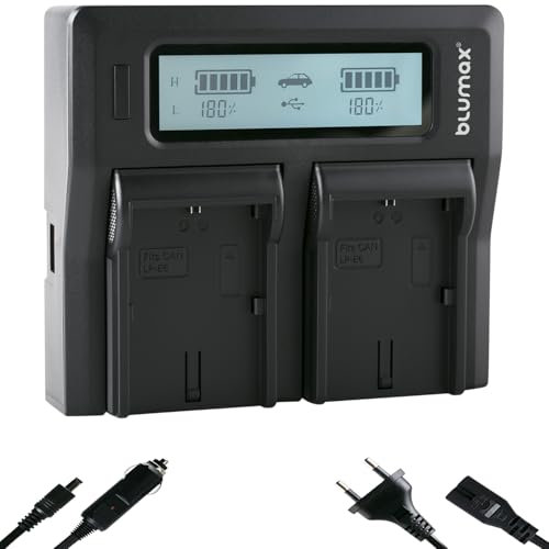 blumax Double chargeur LCD pour batteries Canon LP-E6NH / LP-E6N / LP-E6 - Chargeur compatible avec Canon EOS R Ra R5 R6 II R7-6D 7D 80D 90D - XC15